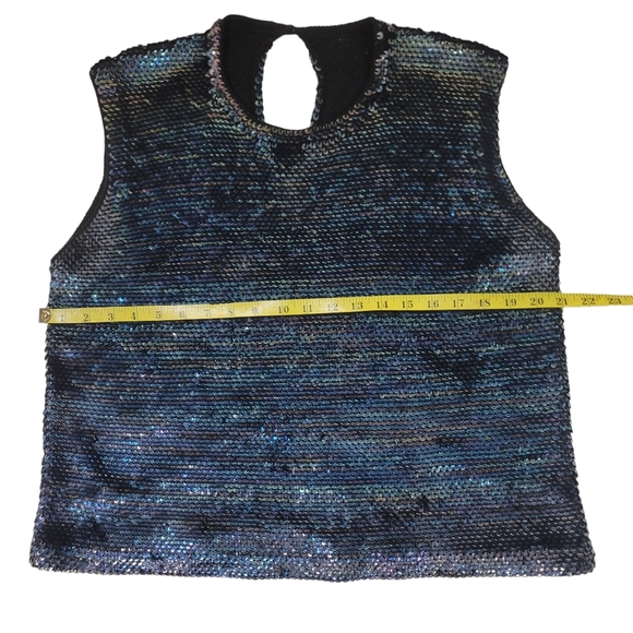 Vintage Iridescent Sequined Midnight Blue Sleeveless Top XL - Picture 3 of 6